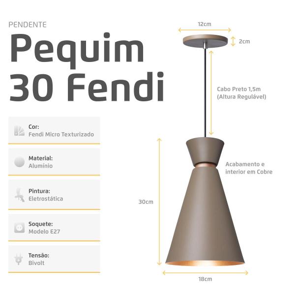 Imagem de Kit 3 Pendente Lustre Luminária Pequim Fendi 30cm