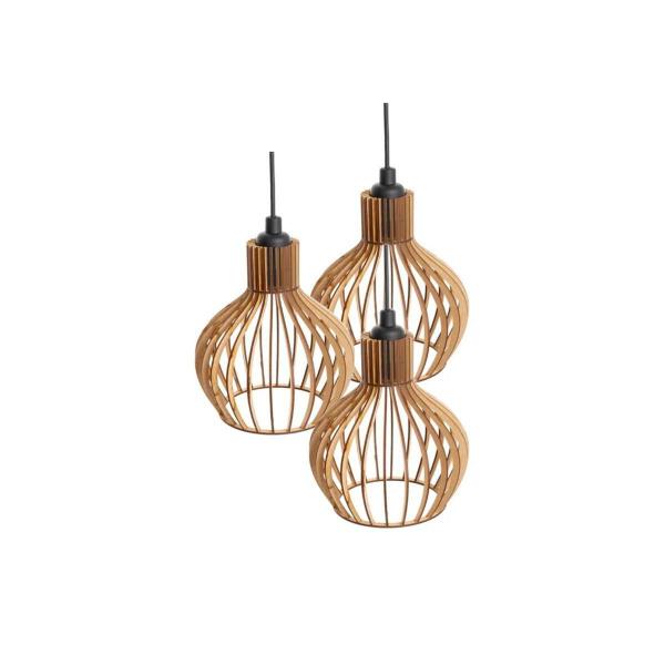 Imagem de Kit 3 Pendente Lustre Luminoso Teto Turin Mdf E27-21X18Cm