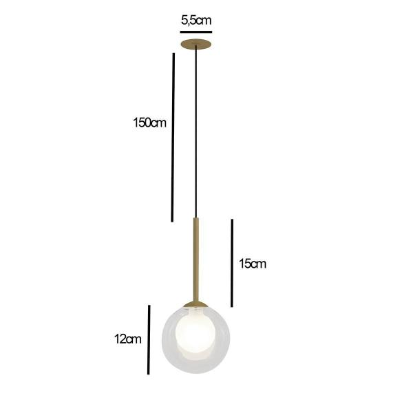 Imagem de Kit 3 Pendente Moderno Dourado Globo Duplo Transparente