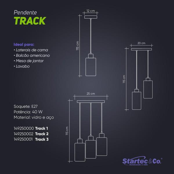 Imagem de Kit 3 Pendentes/Luminárias Track em Vidro Leitoso 1xE27 - Startec