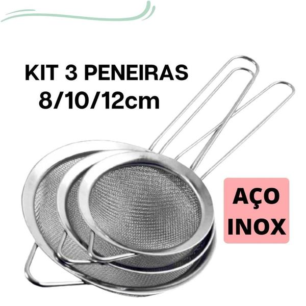 Imagem de Kit 3 Peneira em Aço Inox - Utensílio Premium!