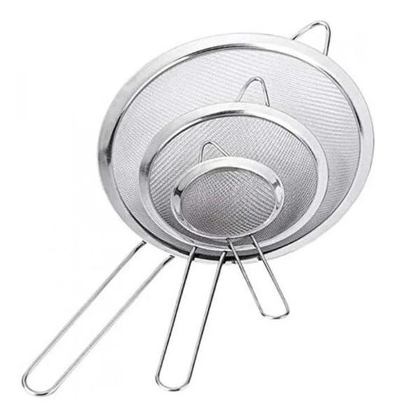 Imagem de Kit 3 Peneiras Aço Inox Utensílio Cozinha Coador Tam P M G