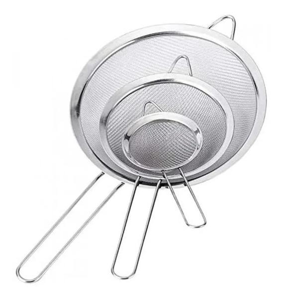 Imagem de Kit 3 Peneiras Aço Inox Utensílio Para Cozinha - Coador Tamanho P M G