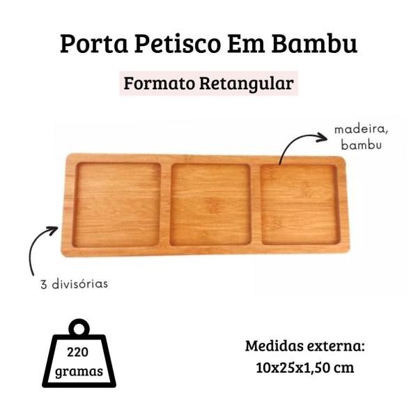 Imagem de Kit 3 Petisqueira Retangular Bambu Tira Gosto Amendoim Doce