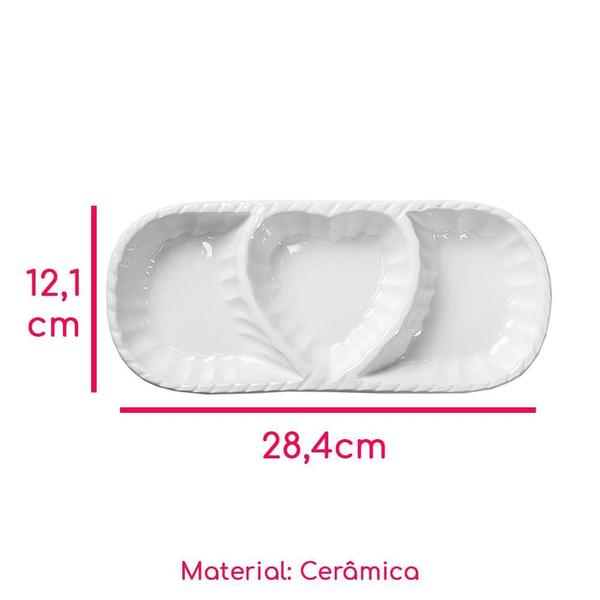 Imagem de Kit 3 Petisqueiras Coração Cerâmica Branca 28,4Cm