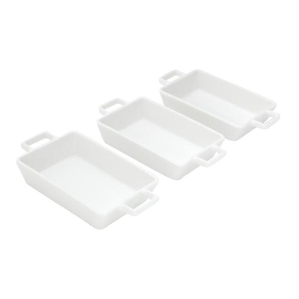 Imagem de Kit 3 Petisqueiras Porcelana Retangular Branco 15,5X8X2,5 Cm