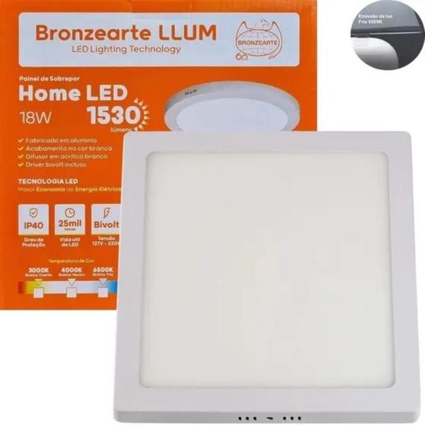 Imagem de Kit 3 Plafon De Sobrepor Quadrado Led 18w 6500k Llumm