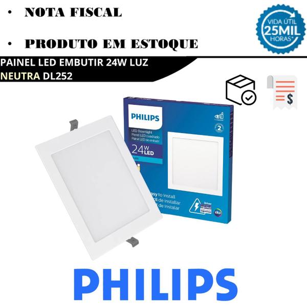 Imagem de Kit 3 Plafon Led Philips Quadrado Embutir 24w Luz Neutra 4000K