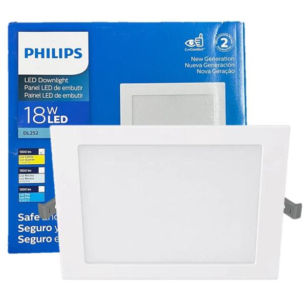 Imagem de Kit 3 Plafon Quadrado Embutir 18w Philips Luz Quente 3000K