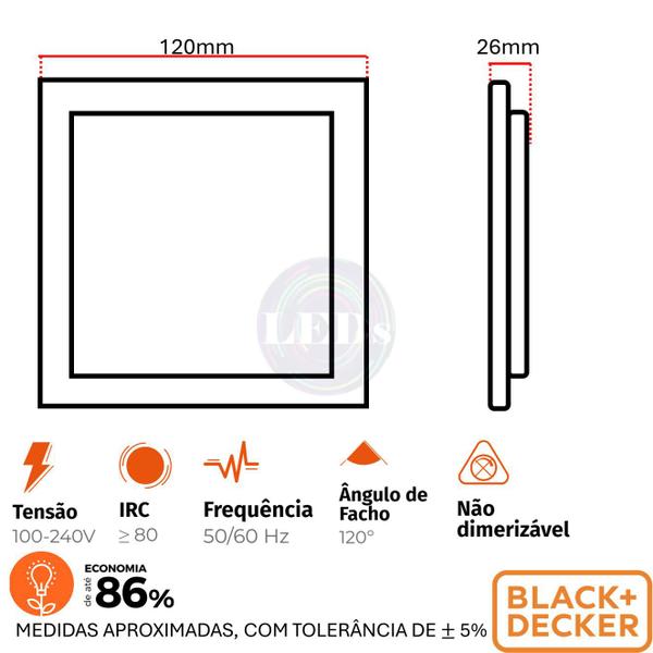 Imagem de Kit 3 Plafon Quadrado Embutir 6w Preto 12x12 Branco Frio 6500K