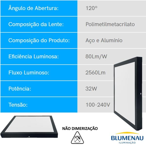 Imagem de Kit 3 Plafon Quadrado Sobrepor 32W Preto Branco Frio 6500K