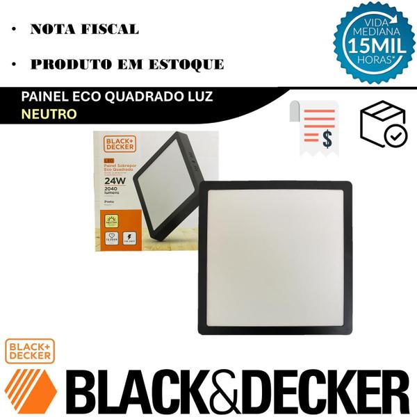 Imagem de Kit 3 Plafon Quadrado Sobrepor Preto 24w Branco Neutro 4000k