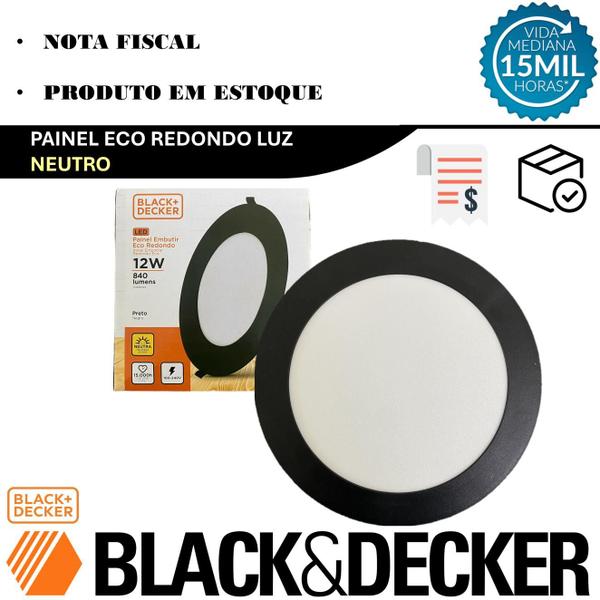 Imagem de Kit 3 Plafon Redondo Embutir 12w Preto Branco Neutro 4000K