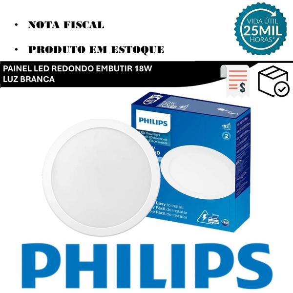 Imagem de Kit 3 Plafon Redondo Embutir 18w Philips Branco Frio 6500K