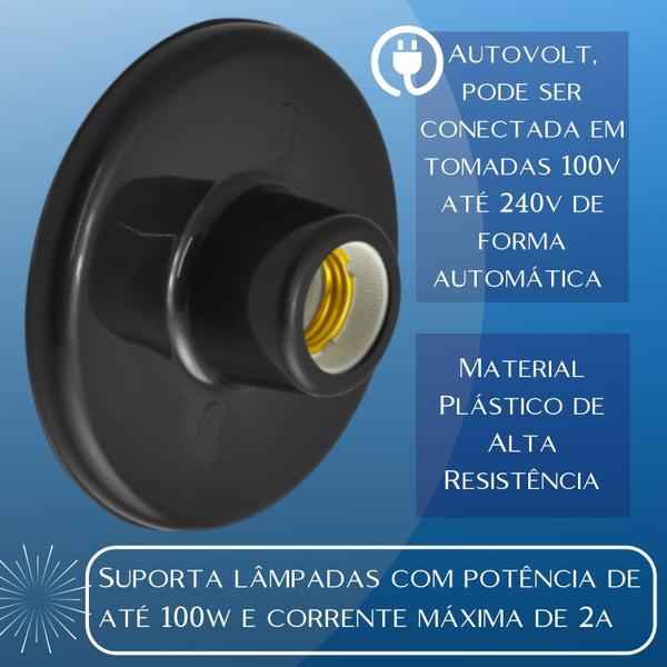 Imagem de Kit 3 Plafonier Decorativo De Teto Soquete De Porcelana E27 Plafon Preto Com 2 Lampada De Led 15W Luz Branca Autovolt