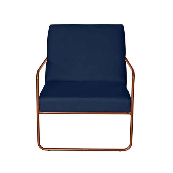 Imagem de KIT 3 Poltrona para Descanso Iza Base de Ferro Bronze Jardim Varanda Suede Azul Marinho - Móveis Mafer