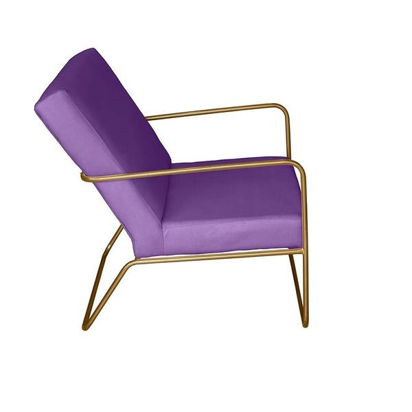 Imagem de KIT 3 Poltrona para Descanso Iza Base de Ferro Dourado Jardim Varanda Suede Roxo - Móveis Mafer