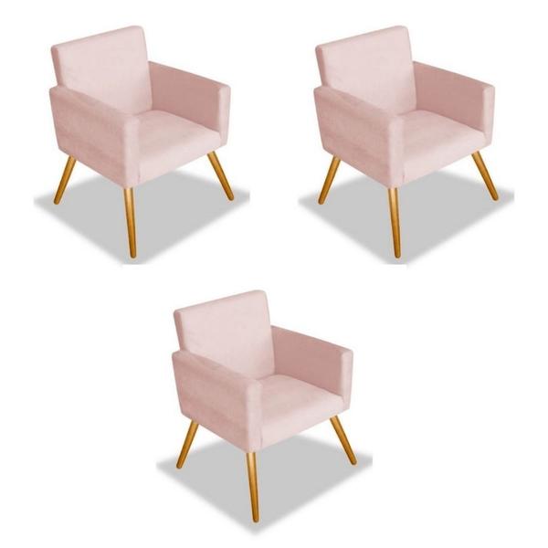 Imagem de Kit 3 Poltrona para Sala Nina Platinum Decor Rosa