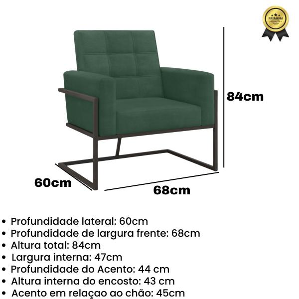 Imagem de kit 3 Poltronas Base de metal para Recepção Sala de Estar Decorativa Cadeira Estofada Resistente Escritório Manicure