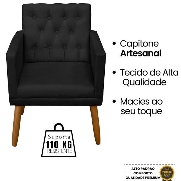 Imagem de Kit 3 Poltronas Capitone Decorativa para Recepção Sala de Espera estofada pés palito madeira