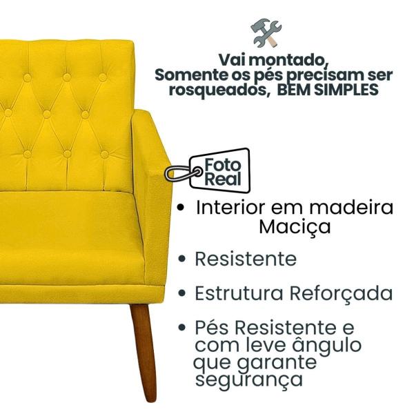 Imagem de Kit 3 Poltronas Capitone Decorativa para Sala de Espera Sala de Estar Recepção estofada pés palito madeira