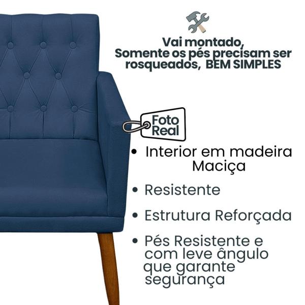 Imagem de Kit 3 Poltronas Capitone Decorativa para Sala de Estar Recepção Sala de Espera estofada pés palito madeira