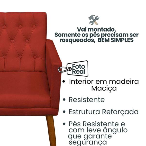 Imagem de Kit 3 Poltronas Capitone Decorativa para Sala de Estar Recepção Sala de Espera estofada pés palito madeira