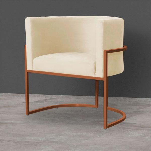 Imagem de Kit 3 Poltronas Decorativa Luana Base Bronze Veludo Bege - Montanaris Decor