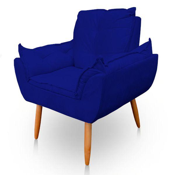 Imagem de Kit 3 Poltronas Decorativa Opala Sala de Estar Tecido Suede Azul Marinho Kimi Decor