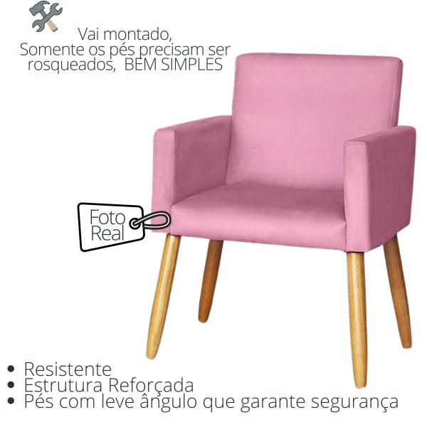 Imagem de Kit 3 Poltronas Decorativa para Recepção Sala de Estar Sala de Espera estofada pés palito madeira