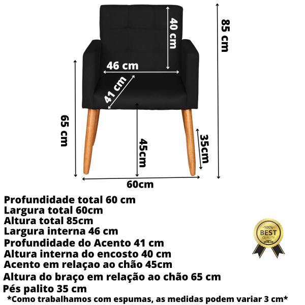 Imagem de Kit 3 Poltronas Decorativa para Recepção Sala de Estar Sala de Espera estofada pés palito madeira