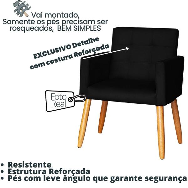 Imagem de Kit 3 Poltronas Decorativa para Sala de Espera Sala de Estar Recepção estofada pés palito madeira