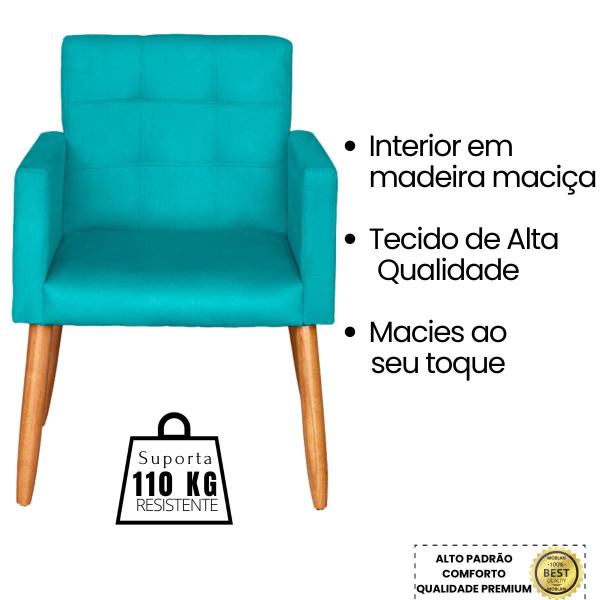 Imagem de Kit 3 Poltronas Decorativa para Sala de Estar Recepção Sala de Espera estofada pés palito madeira