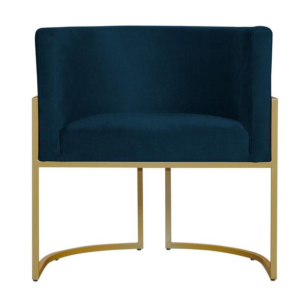 Imagem de Kit 3 Poltronas Decorativa Sala de Estar Luana Base Gold Suede Azul Marinho - Montanaris Decor