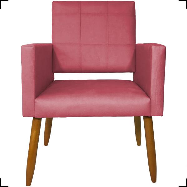 Imagem de Kit 3 Poltronas Decorativas Decorativas Para Sala Isa Suede Rosé Pé Castanho