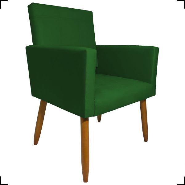 Imagem de Kit 3 Poltronas Decorativas Decorativas Para Sala Isa Suede Verde Pé Castanho