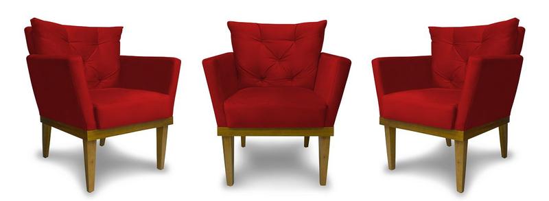 Imagem de Kit 3 Poltronas Decorativas Julia Suede Vermelho - Meu Lar Decorações