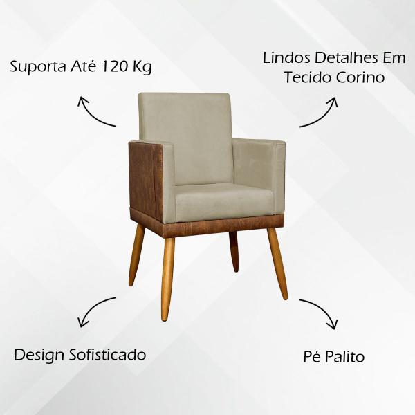 Imagem de Kit 3 Poltronas Decorativas para Sala Material Sintético e Suede Cores Pé Palito