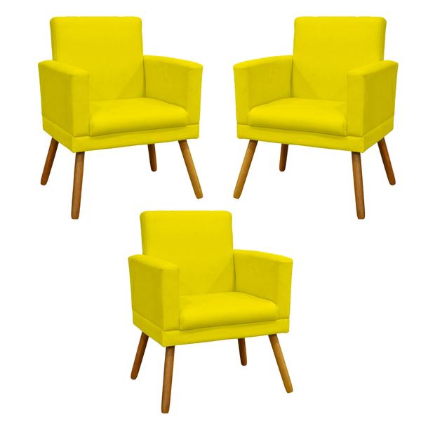 Imagem de Kit 3 Poltronas Decorativas Para Sala Nina Com Base Suede Pé Castanho - Clique E Decore