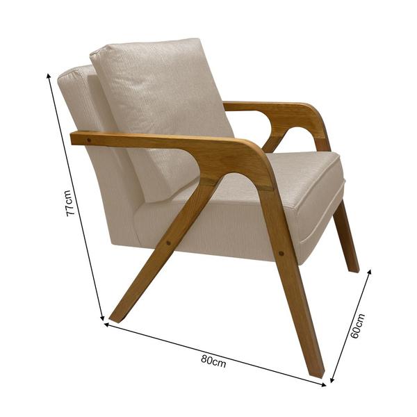 Imagem de Kit 3 Poltronas Decorativas Pés em Madeira Maciça Monaco Linho Capuccino