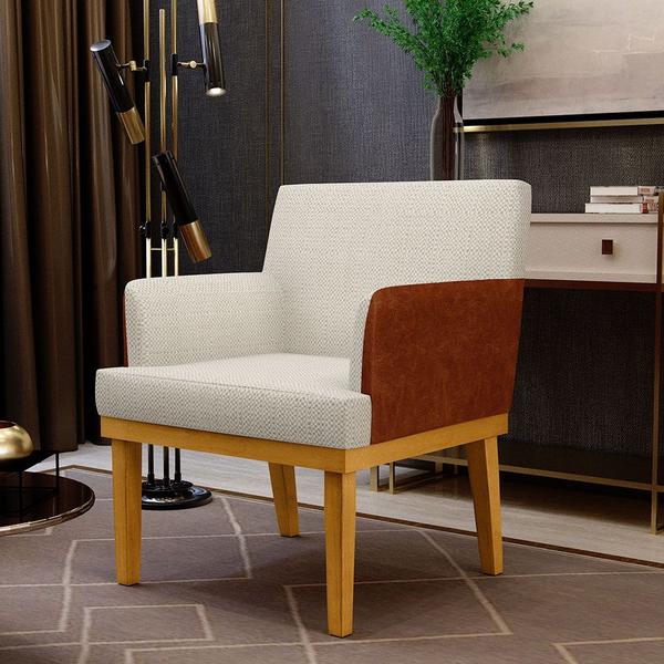 Imagem de Kit 3 Poltronas Decorativas Sala De Estar Beatriz W01 Linho Champagne material sintético Camel - Lyam Decor