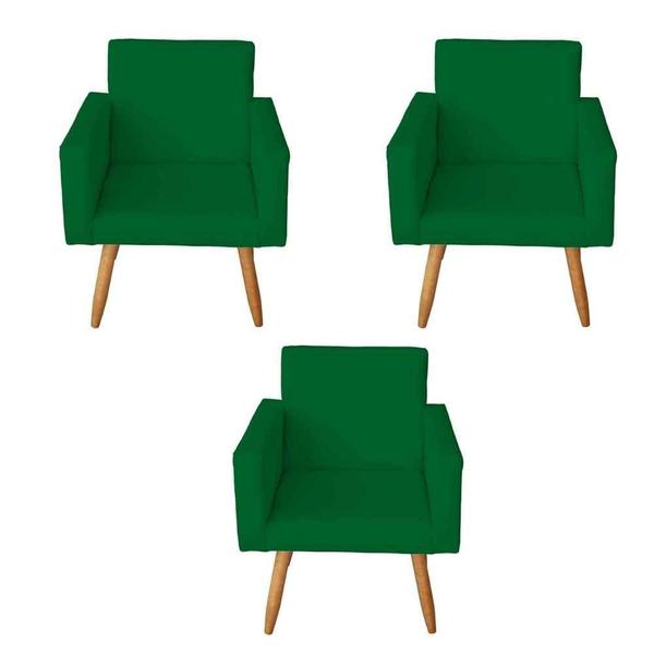 Imagem de Kit 3 Poltronas Decorativas Sala de Estar Escritório Pés Palito Nina Verde  - Mafer