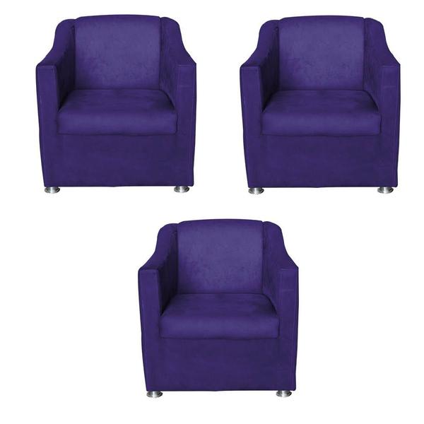 Imagem de Kit 3  Poltronas Decorativas Tilla Suede Roxo - Móveis Mafer