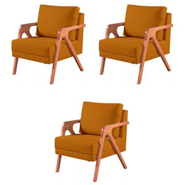 Imagem de Kit 3 Poltronas Mona Madeira Maciça Suede Terracota Kimi Design