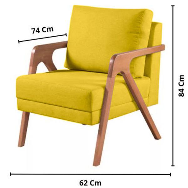 Imagem de Kit 3 Poltronas Mona Madeira Maciça Veludo Amarelo Kimi Design