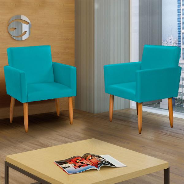 Imagem de Kit 3 Poltronas Para Sala Decorativas Nina Suede Cores Pé Castanho - Clique E Decore