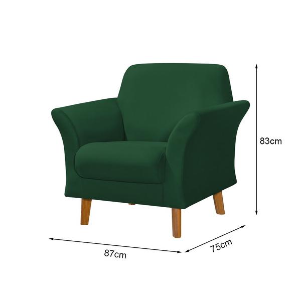 Imagem de Kit 3 Poltronas Retrô Pés em Madeira Maciça Jamaica Veludo Verde