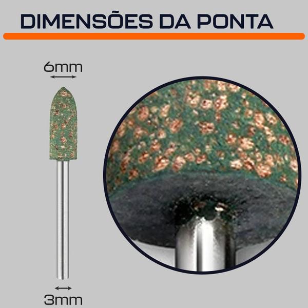 Imagem de Kit 3 Ponta Montada 6mm Cônica Gergelim Micro Retifica 3mm