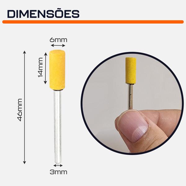 Imagem de Kit 3 Ponta Montada Amarela 6mm Abrasivo Fino Micro Retifica