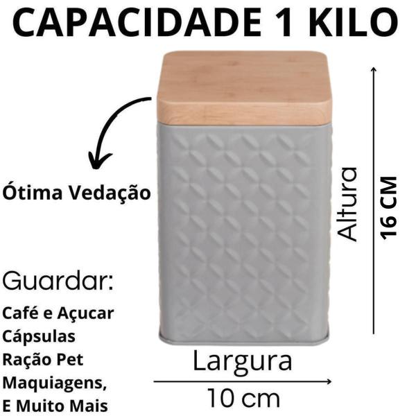 Imagem de Kit 3 Porta Mantimento Tampa Bambu Cozinha Café Açucar Ração